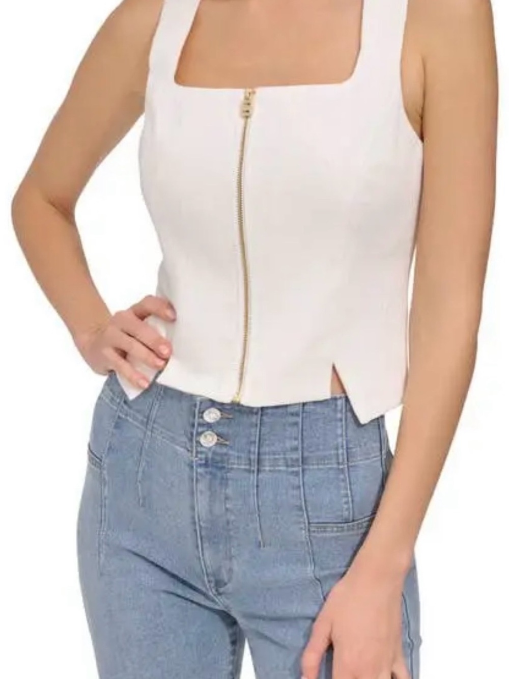 DKNY Corset Top Square Neck Zip Front